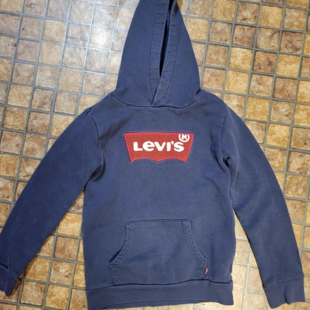 Levi's Navy Blue Crewneck Hoodie with Red Logo Patch